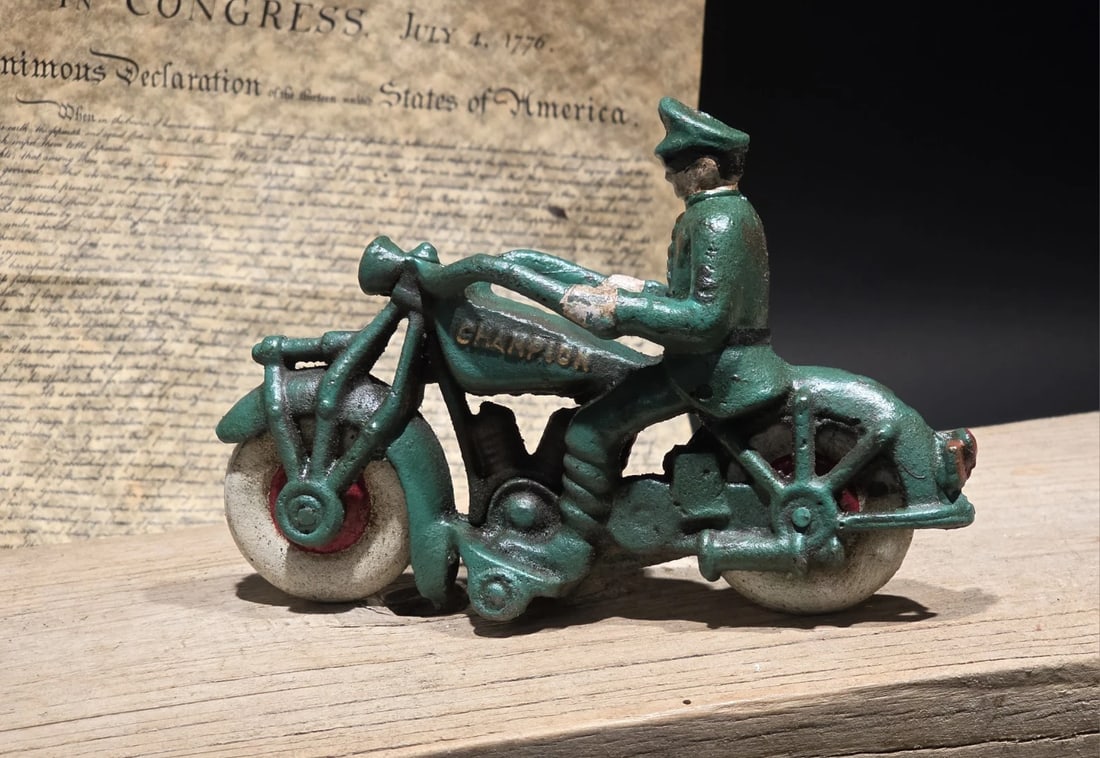 7" Vintage Cast iron Police Motorcycle Toy Champion Patrol Officer Antique Style - 2