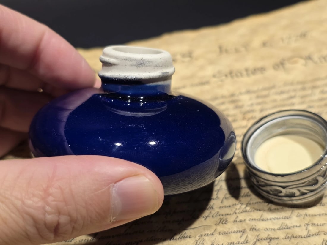 3" Cobalt Blue Ceramic inkwell inkpot With Silver Metal Screw Lid - 7