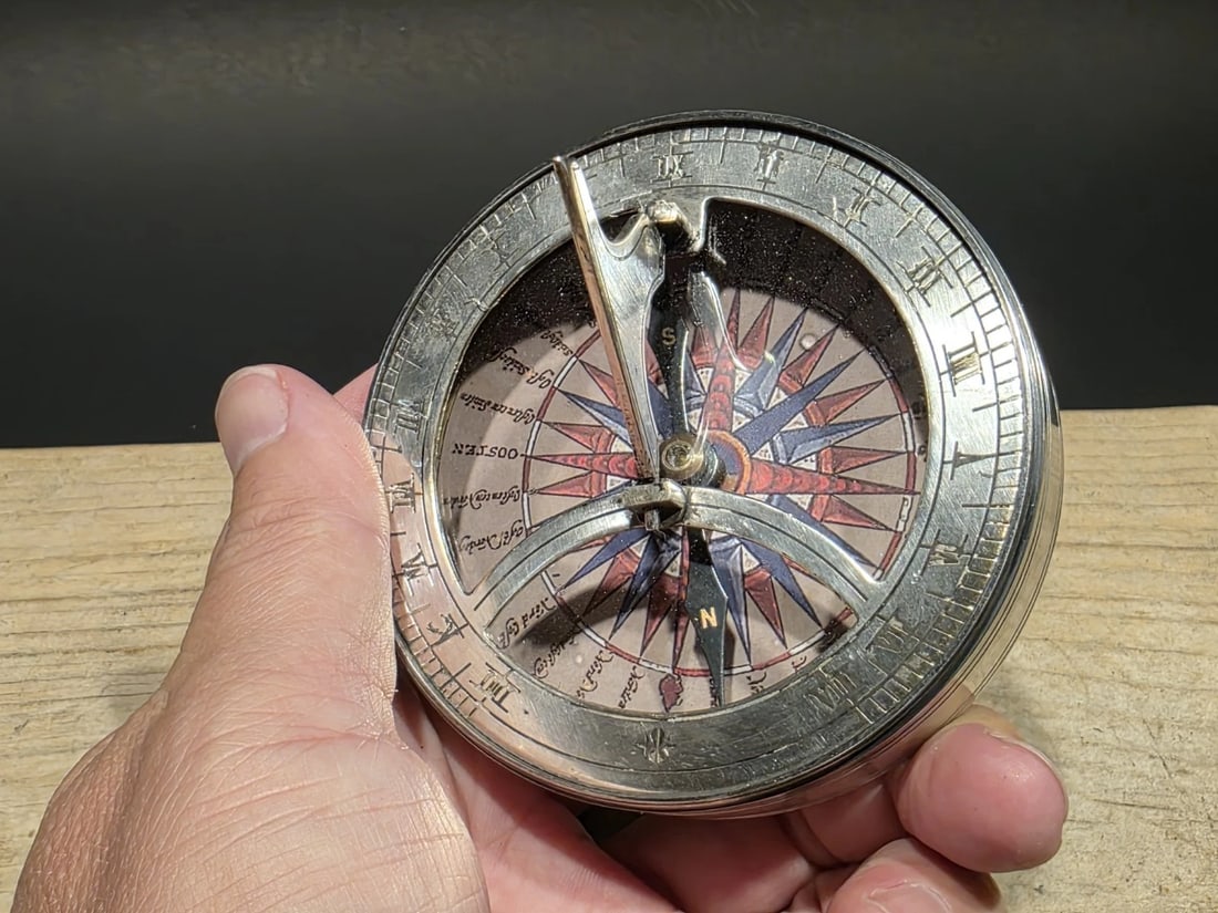 Silver Plated Bronze Sundial Compass - 5