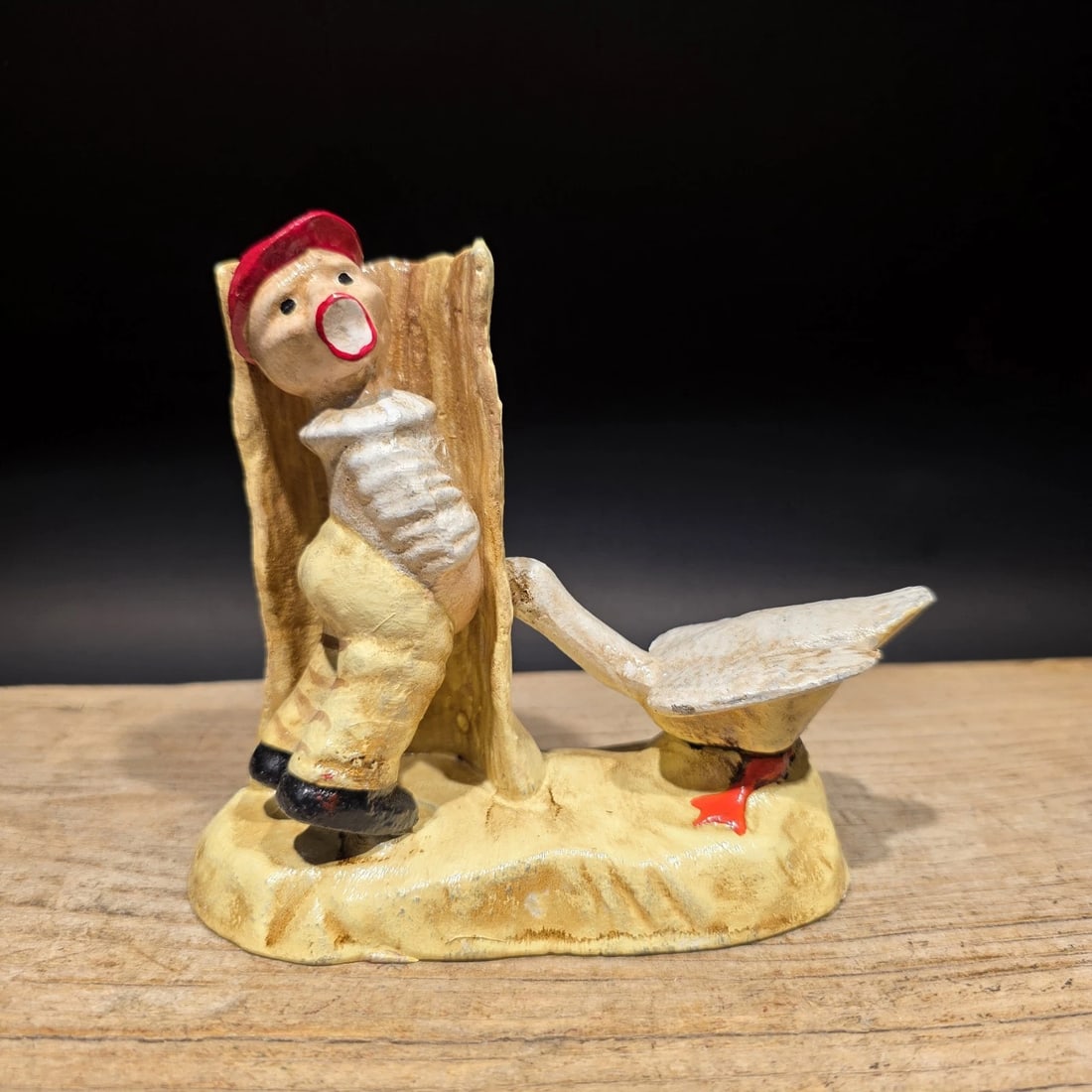 Cast iron Folk Art Boy & Goose Figurine - 2