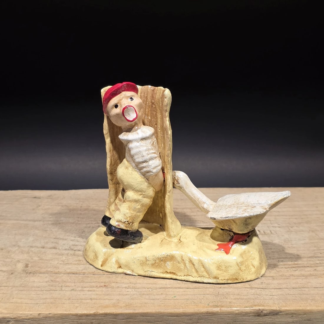 Cast iron Folk Art Boy & Goose Figurine - 7