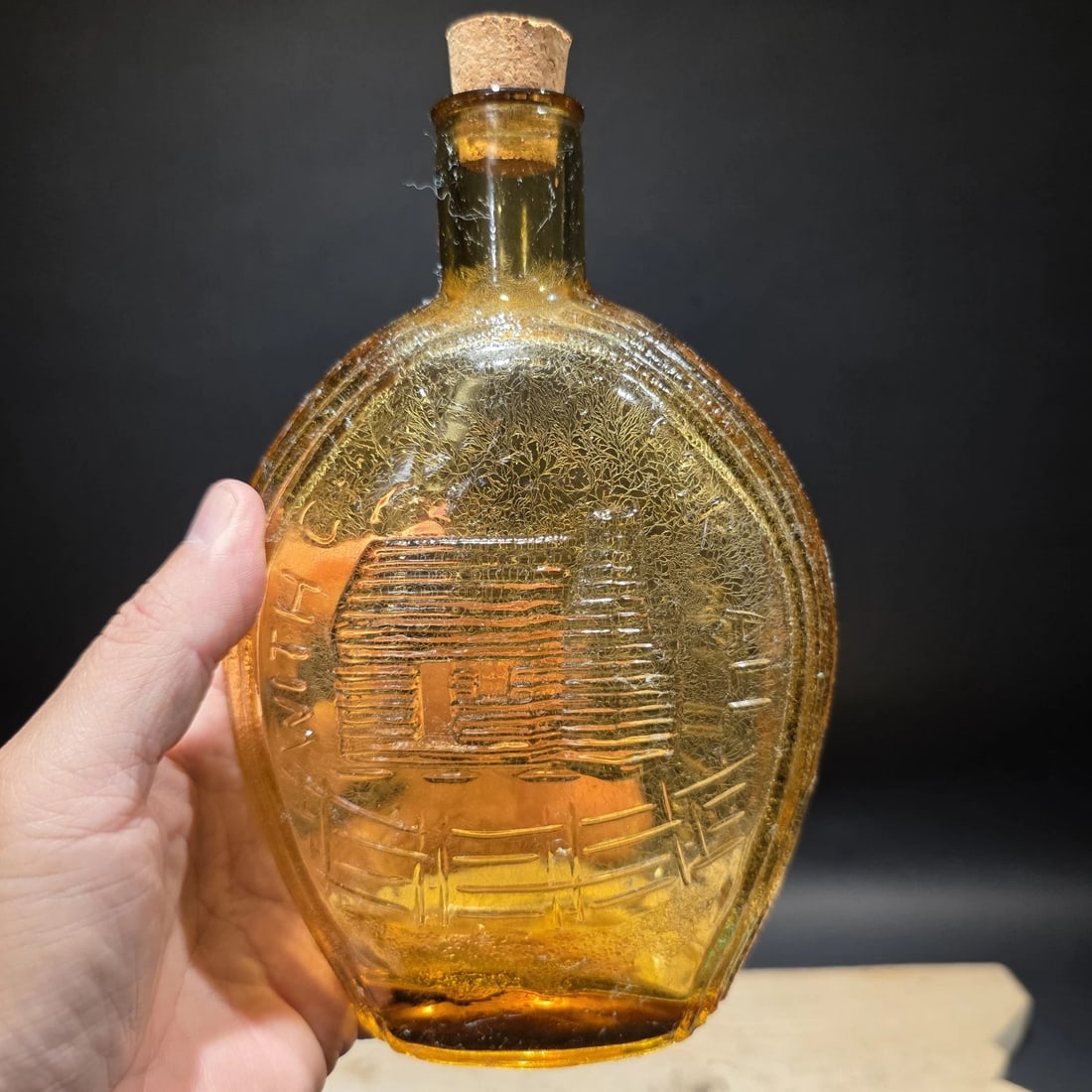 8" Amber Glass Abraham Lincoln Decanter Flask Bottle - 6
