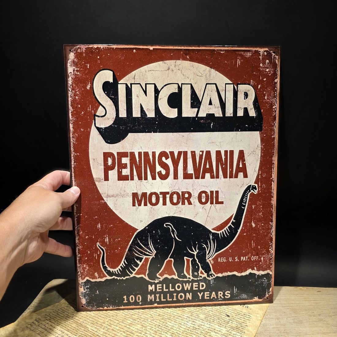 16" Sinclair Dino Pennsylvania Motor Oil Tin Sign - 7