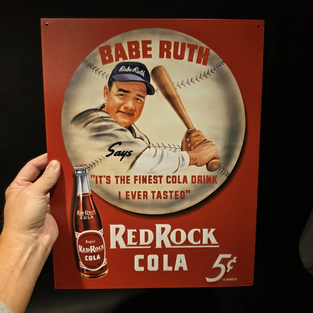 16" Babe Ruth Baseball Red Rock Cola Advertising Sign - 2