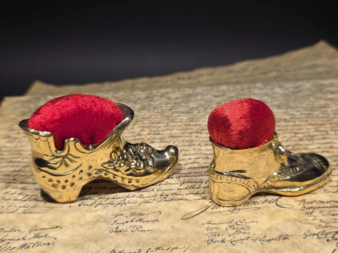 3" Miniature Brass Boot Sewing Pin Cushion Collection - 8