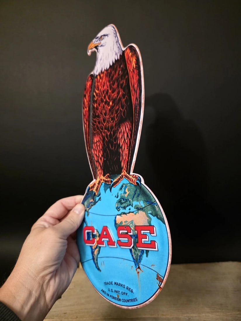 16" Vintage Style Case iH Old Abe Metal Sign Die Cut Eagle on Globe - 3