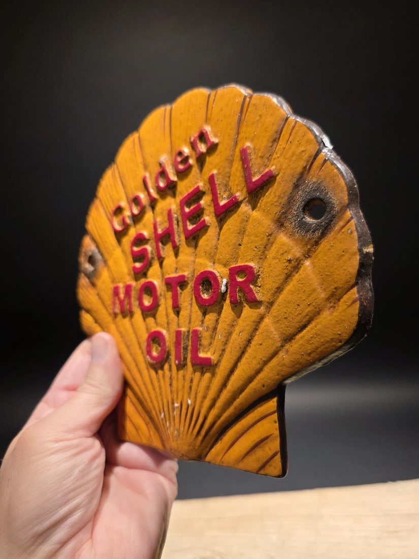 7" Cast iron Golden Shell Oil Sign Plaque - 3