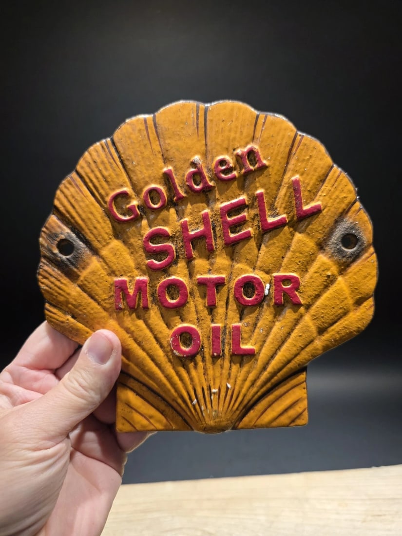 7" Cast iron Golden Shell Oil Sign Plaque - 5