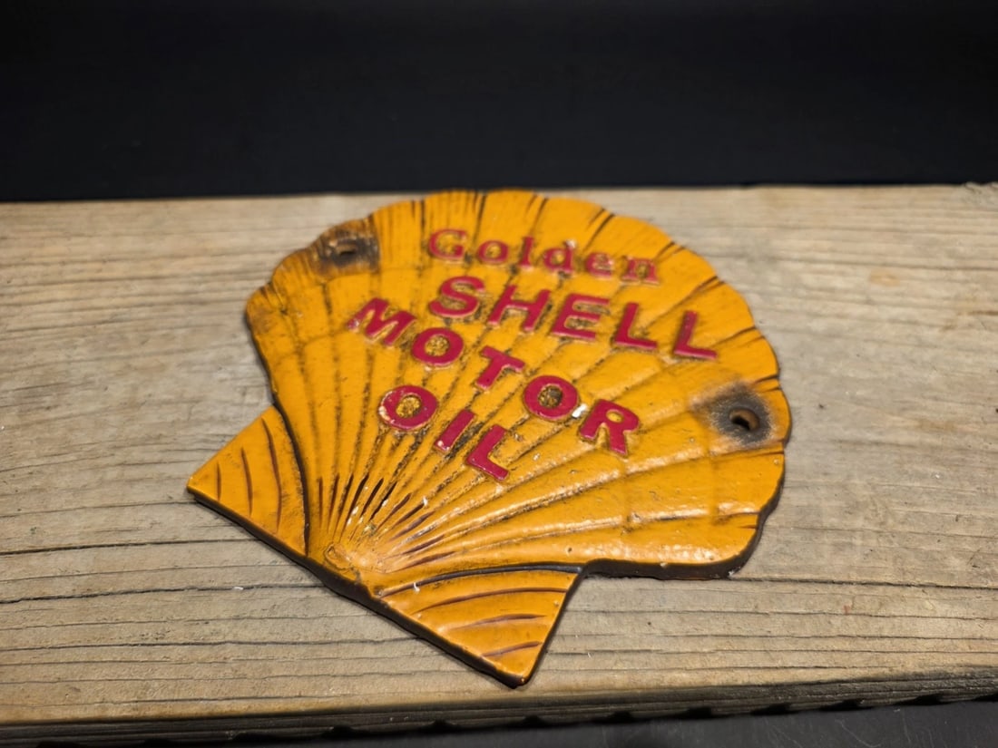 7" Cast iron Golden Shell Oil Sign Plaque - 7
