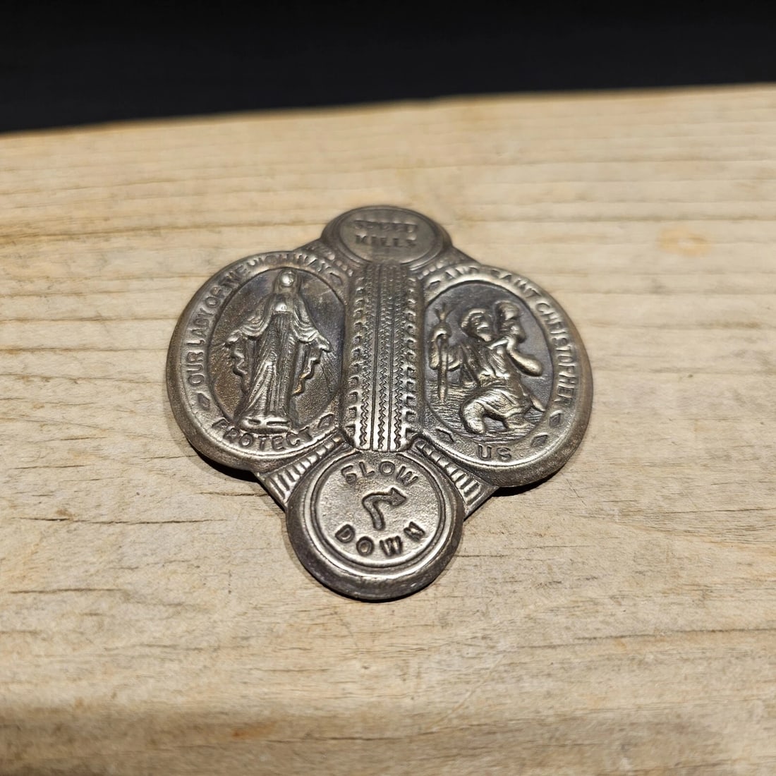 Aluminum St. Christopher Patron of Safe Travel Visor Clip - 3