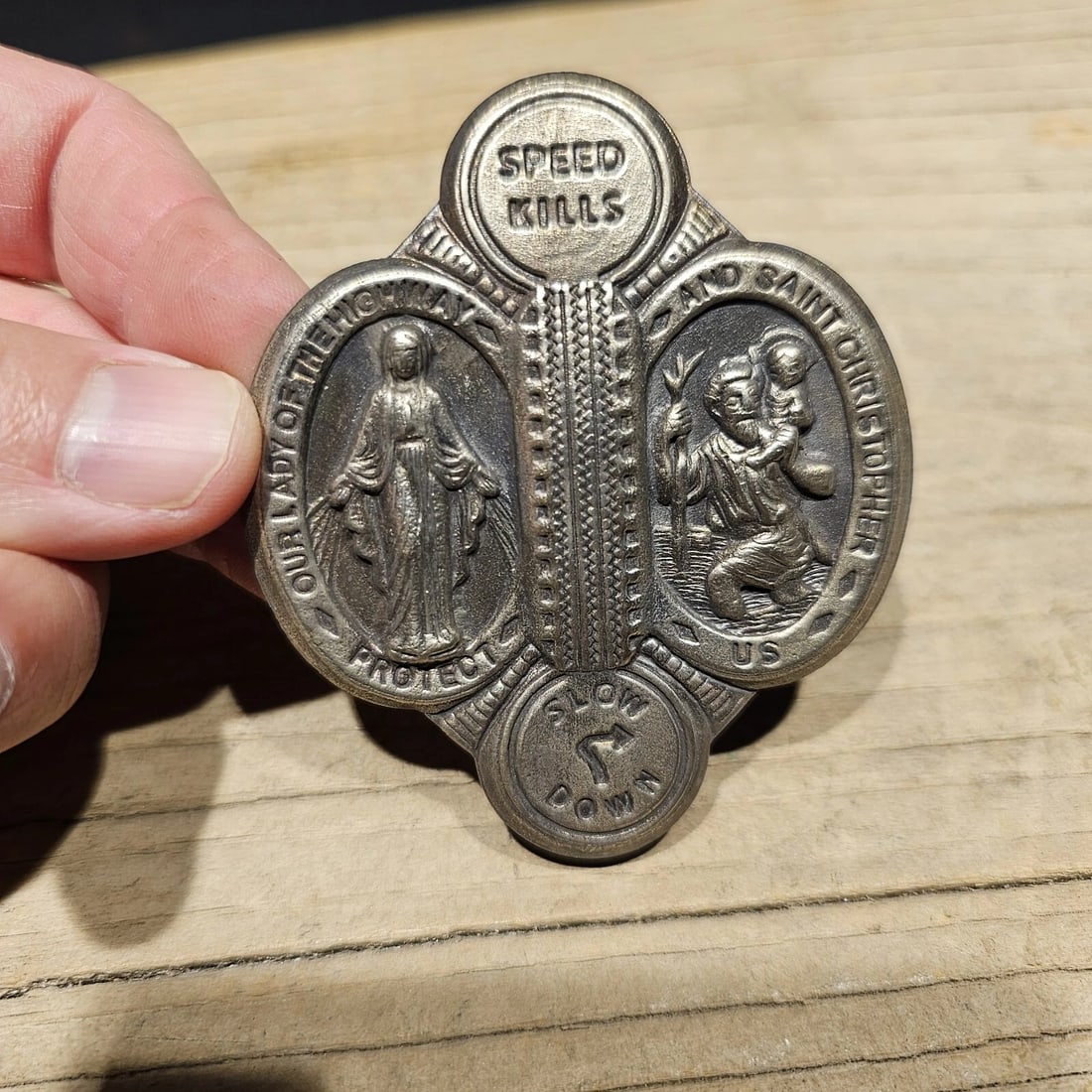 Aluminum St. Christopher Patron of Safe Travel Visor Clip - 4