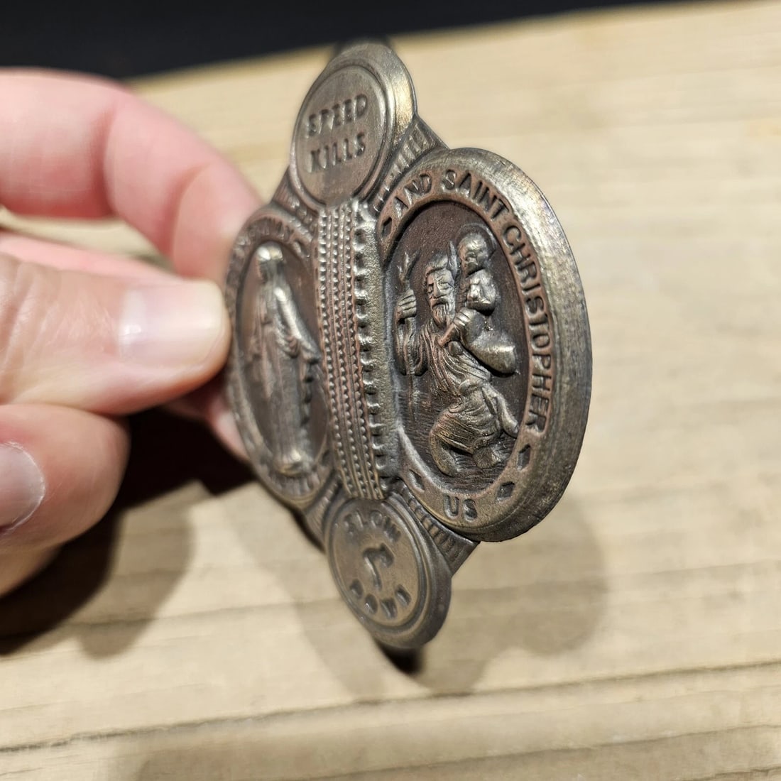 Aluminum St. Christopher Patron of Safe Travel Visor Clip - 5
