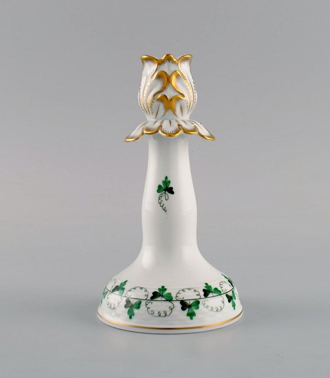 Herend candlestick in hand-painted porcelain with gold decoration. Mid 20th century. - 2