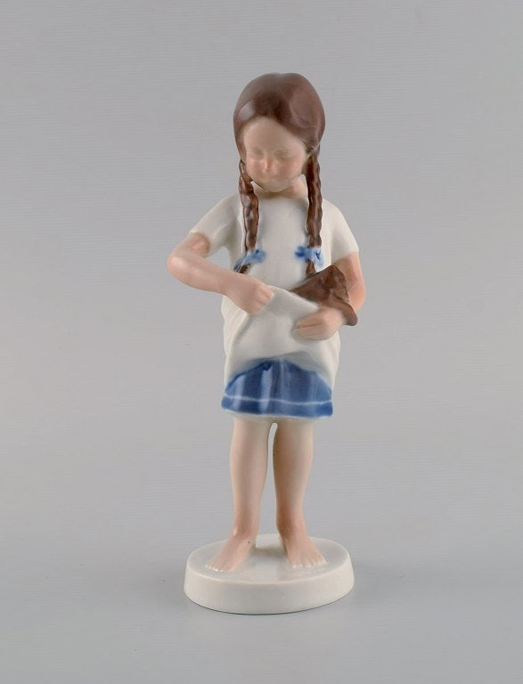 Bing & Grondahl porcelain figure. Girl with cat. 1970s. Model number 1779. - 2