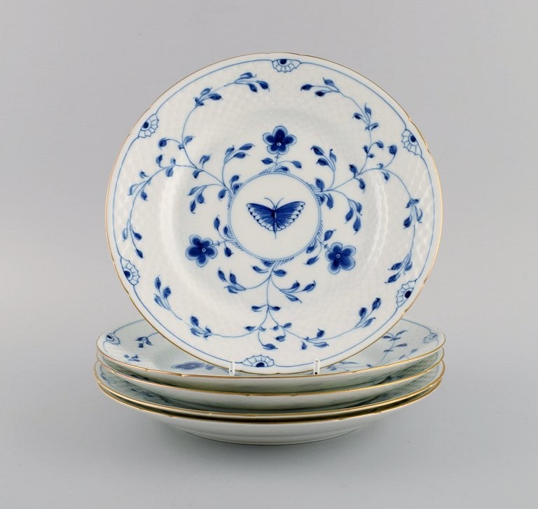 Five Bing & Grondahl Butterfly lunch plates in hand-painted porcelain with gold rim. Model number - 2