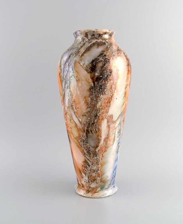 Arabia, Finland. Large art deco vase in glazed faience. Beautiful marbled glaze. 1920/30s. - 3