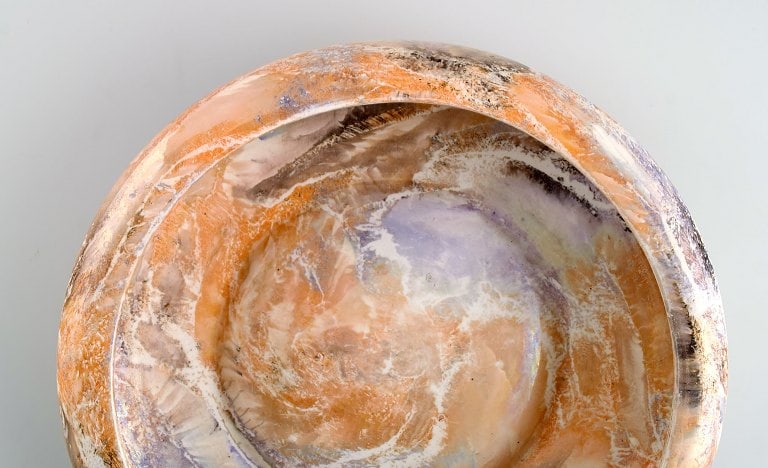Arabia, Finland. Art deco bowl in glazed faience. Beautiful marbled glaze. 1920s/30s. - 7
