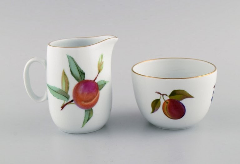 Royal Worcester, England. Evesham porcelain morning cup with sugar bowl and cream jug decorated with - 7