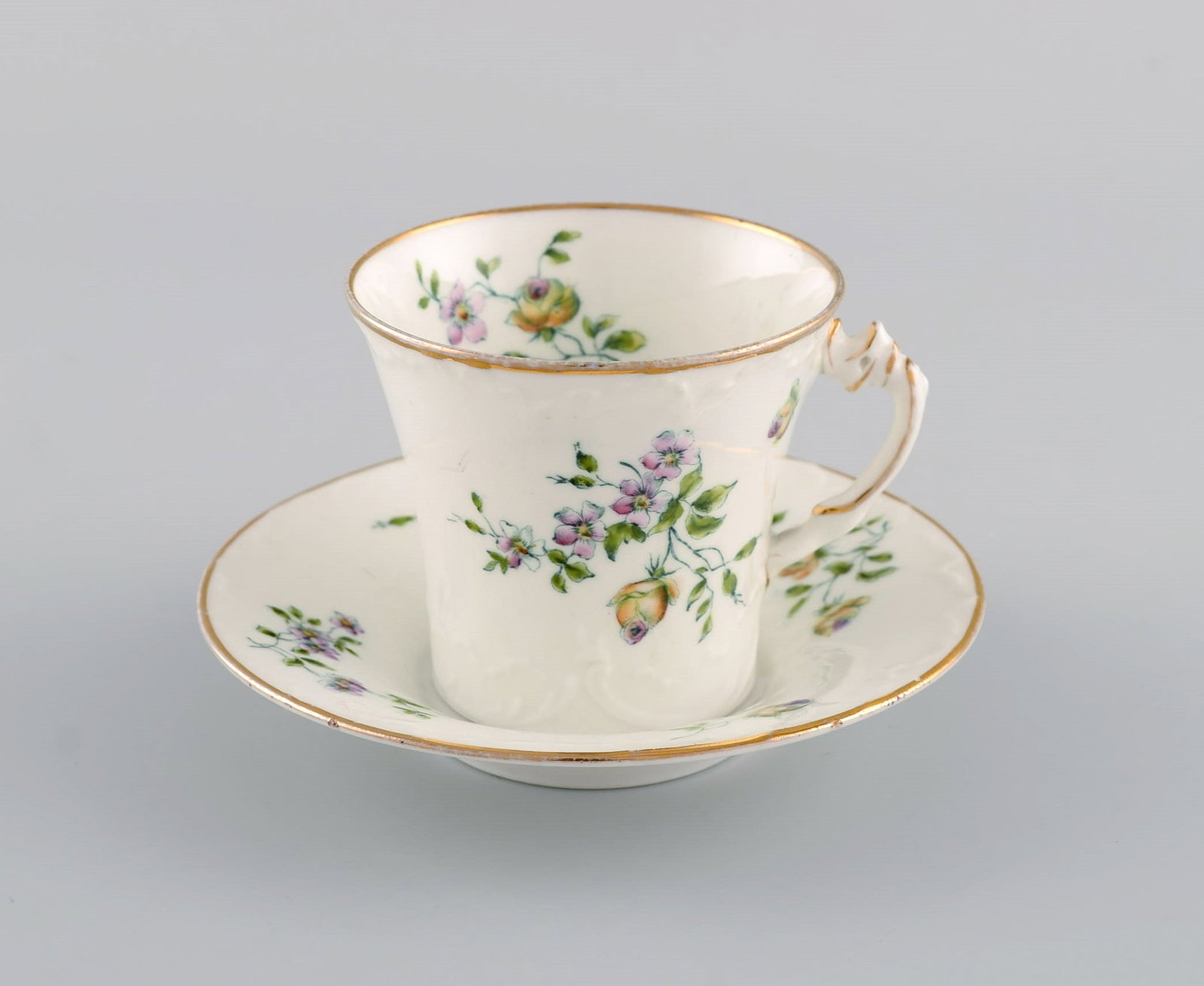 10 Rorstrand coffee cups with saucers in hand-painted porcelain. Flowers, gold edge and foliage in - 3