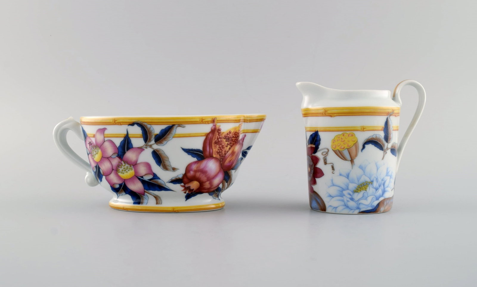 Porcelain of Paris. "Tropical Aurore". Three porcelain jugs decorated with flowers, pomegranates and - 3