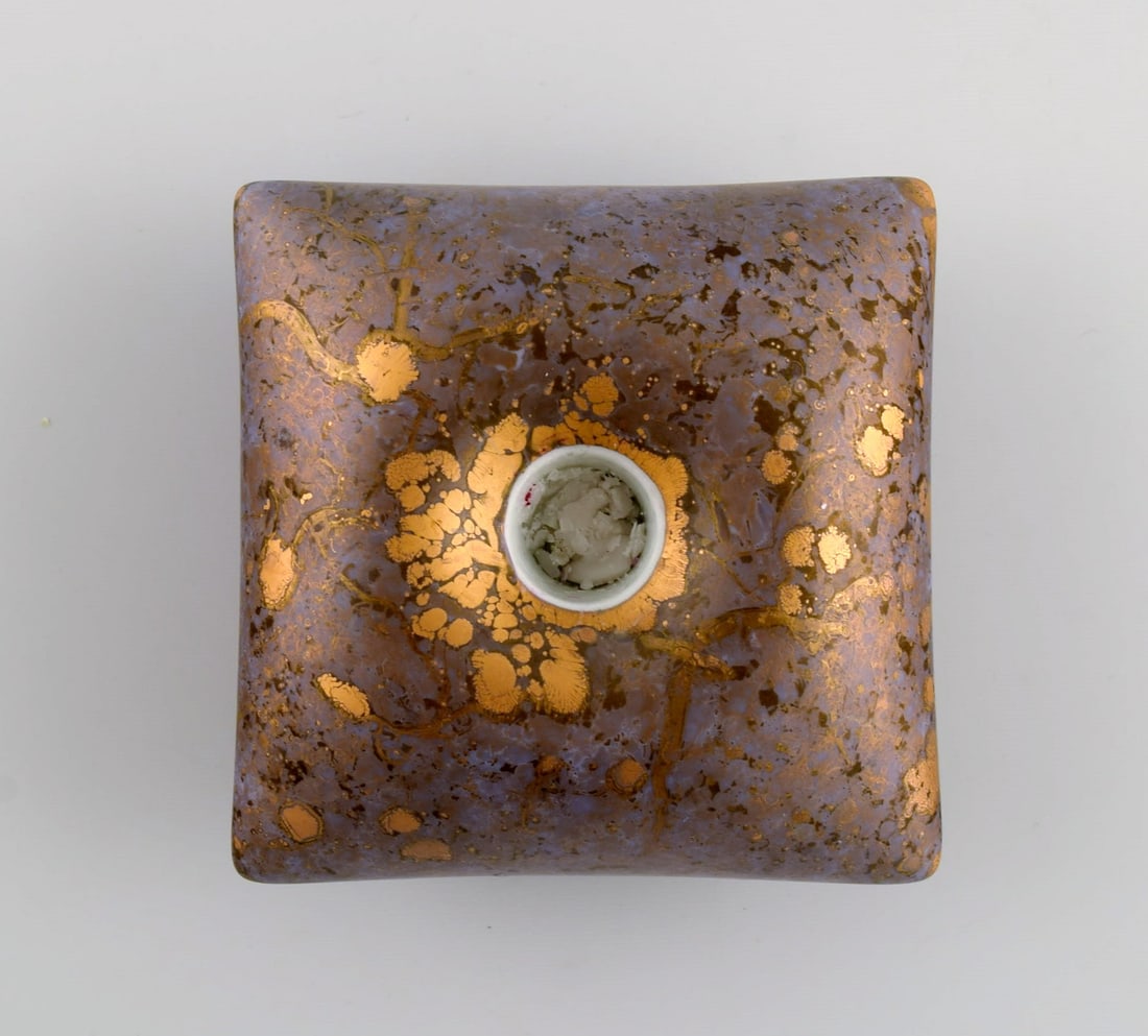 H. Dresler for Rosenthal. Vase and candle holder in hand-painted porcelain. Beautiful marbled gold - 5
