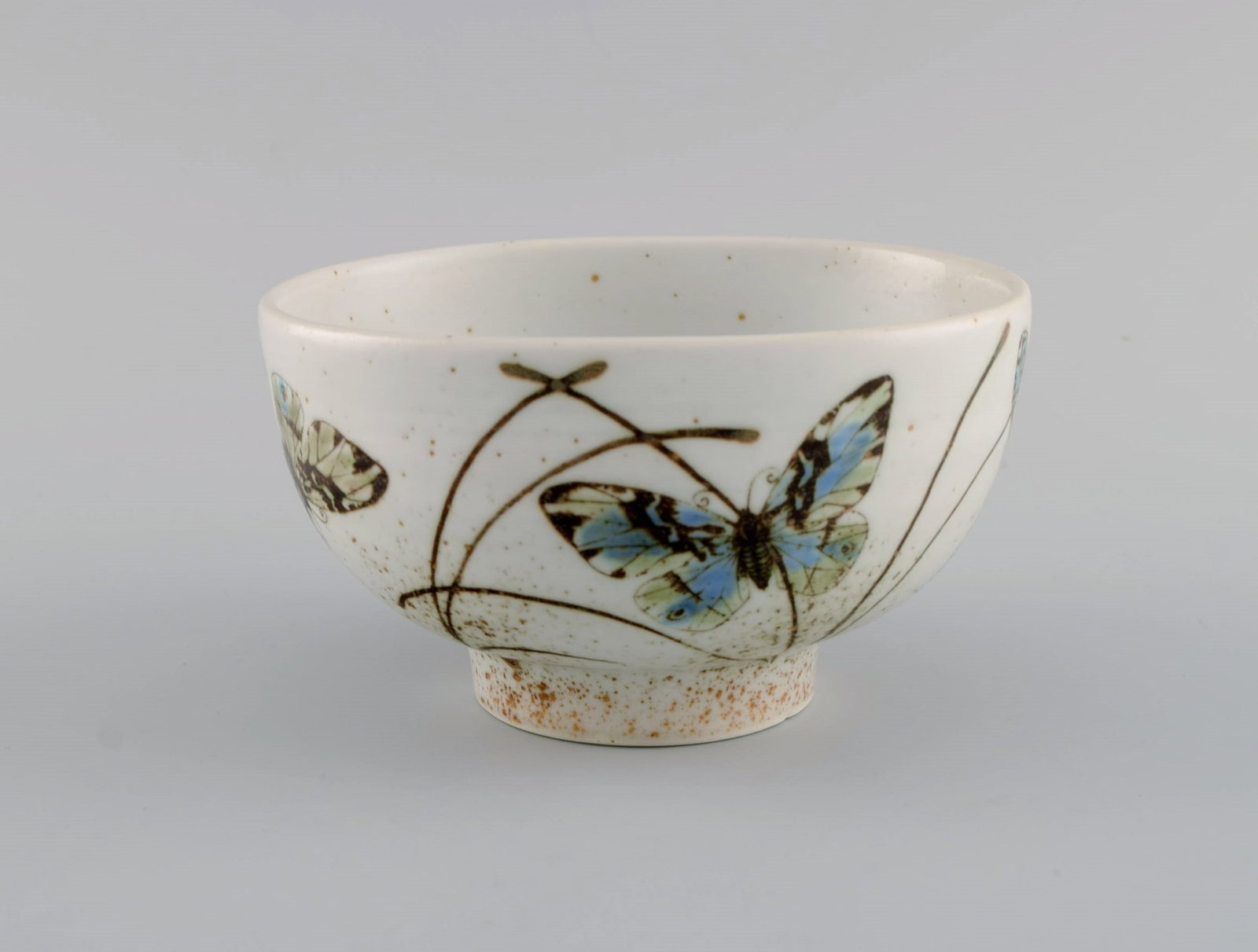 Nils Thorsson for Royal Copenhagen. Rare bowl in glazed faience decorated with butterflies. 1970s. - 2
