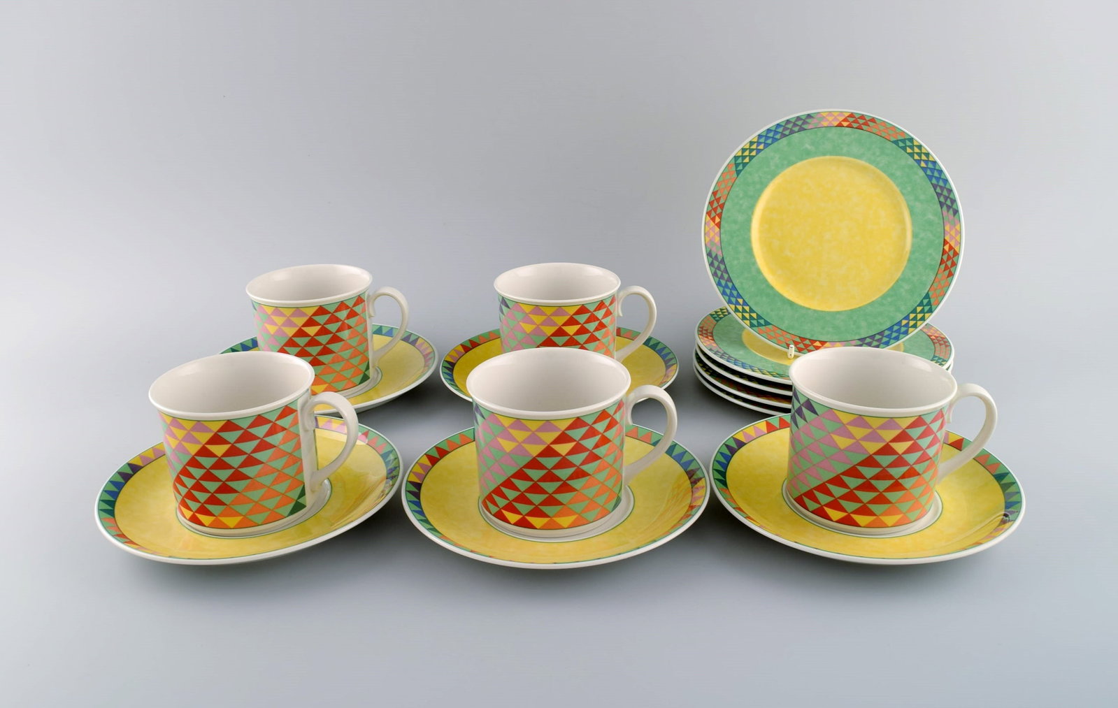 Gallo Design, Germany. Pamplona coffee service for five people. Colorful decoration. Late 20th - 2