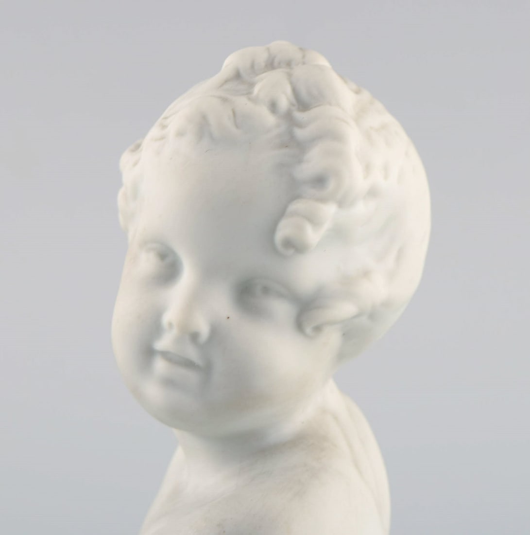 Limoges France. Biscuit child bust. Stand with dark blue glaze. Classic style. Early 20th century. - 4