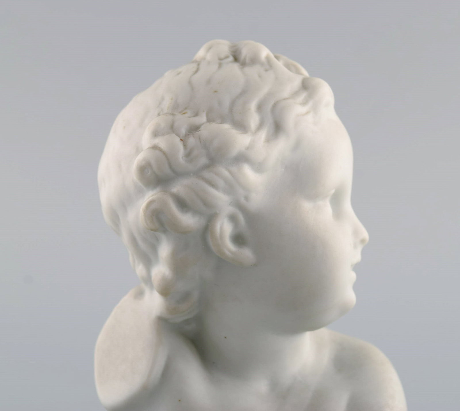 Limoges France. Biscuit child bust. Stand with dark blue glaze. Classic style. Early 20th century. - 7