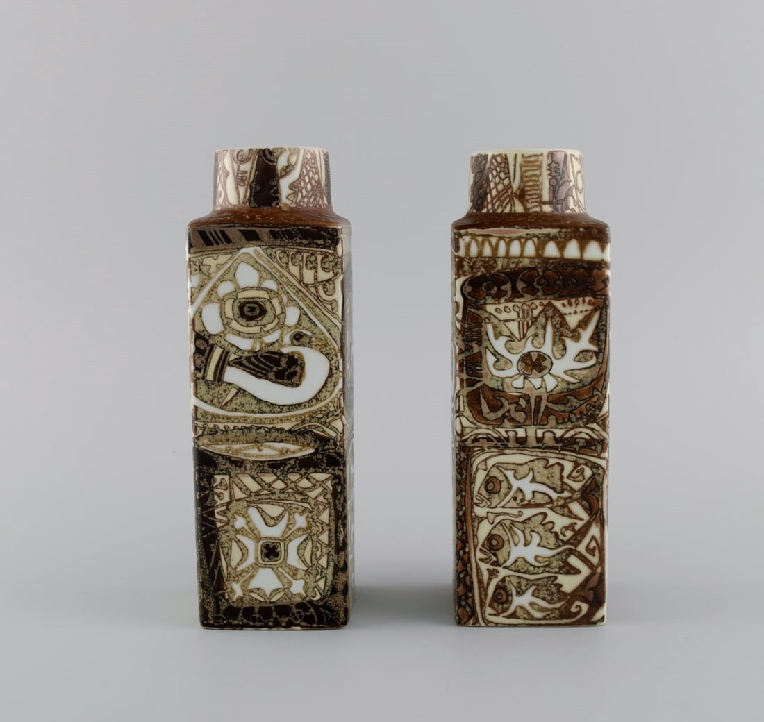 Nils Thorsson and Johanne Gerber for Aluminia, Royal Copenhagen. Two Baca vases decorated with birds - 2
