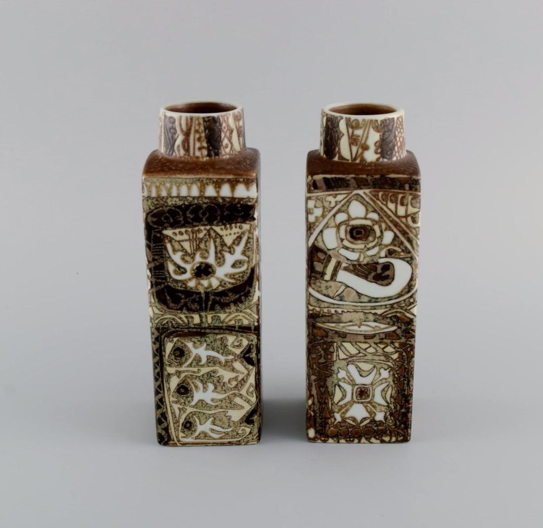 Nils Thorsson and Johanne Gerber for Aluminia, Royal Copenhagen. Two Baca vases decorated with birds - 5