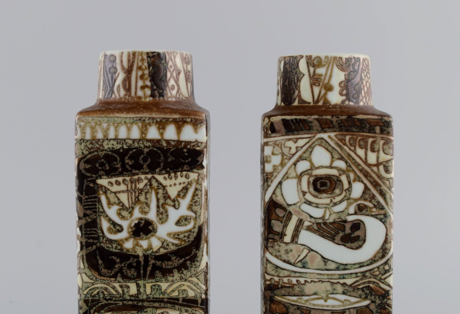 Nils Thorsson and Johanne Gerber for Aluminia, Royal Copenhagen. Two Baca vases decorated with birds - 6