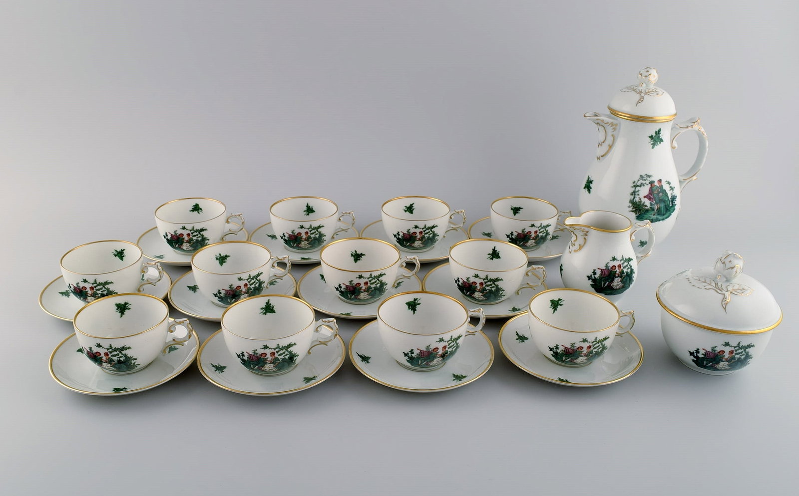 Furstenberg, Germany. Porcelain coffee service for twelve people. Romantic scenes and gold - 2