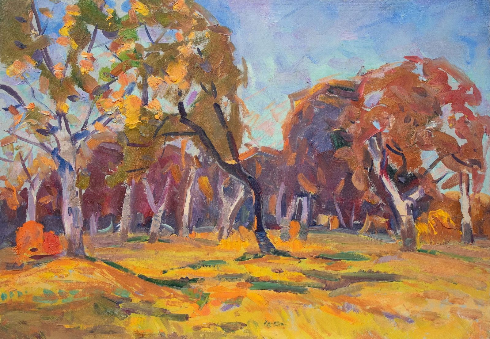 Tyukha Ivan (Ukrainian artist), "Autumn in the garden", oil on cardboard: Title: Tyukha Ivan (Ukrainian artist), "Autumn in the garden", oil on cardboard Description: ARTIST: Tyukha Ivan Andriyovich, Ukrainian artist TITLE: "Autumn in the garden" SIZE: 35 x 50 cm, (13 3/4