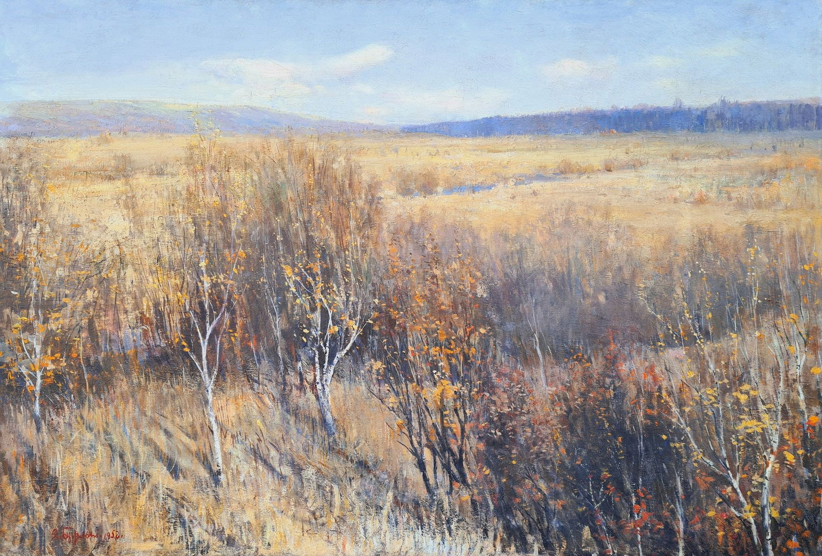 Bezugly Daniil (Ukrainian artist), "October", oil on canvas: Title: Bezugly Daniil (Ukrainian artist), "October", oil on canvas Description: ARTIST: Bezugly Daniil Ivanovich, Ukrainian artist TITLE: "October" SIZE: 75 x 100 cm, (29 2/4 x 39 1/4 in.) MEDIUM: oil