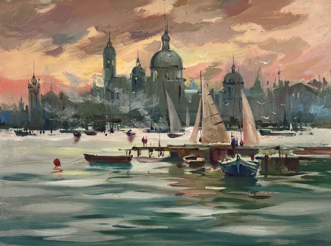 Oil painting Sunset over the port city Yuriy Suprunchuk - 7