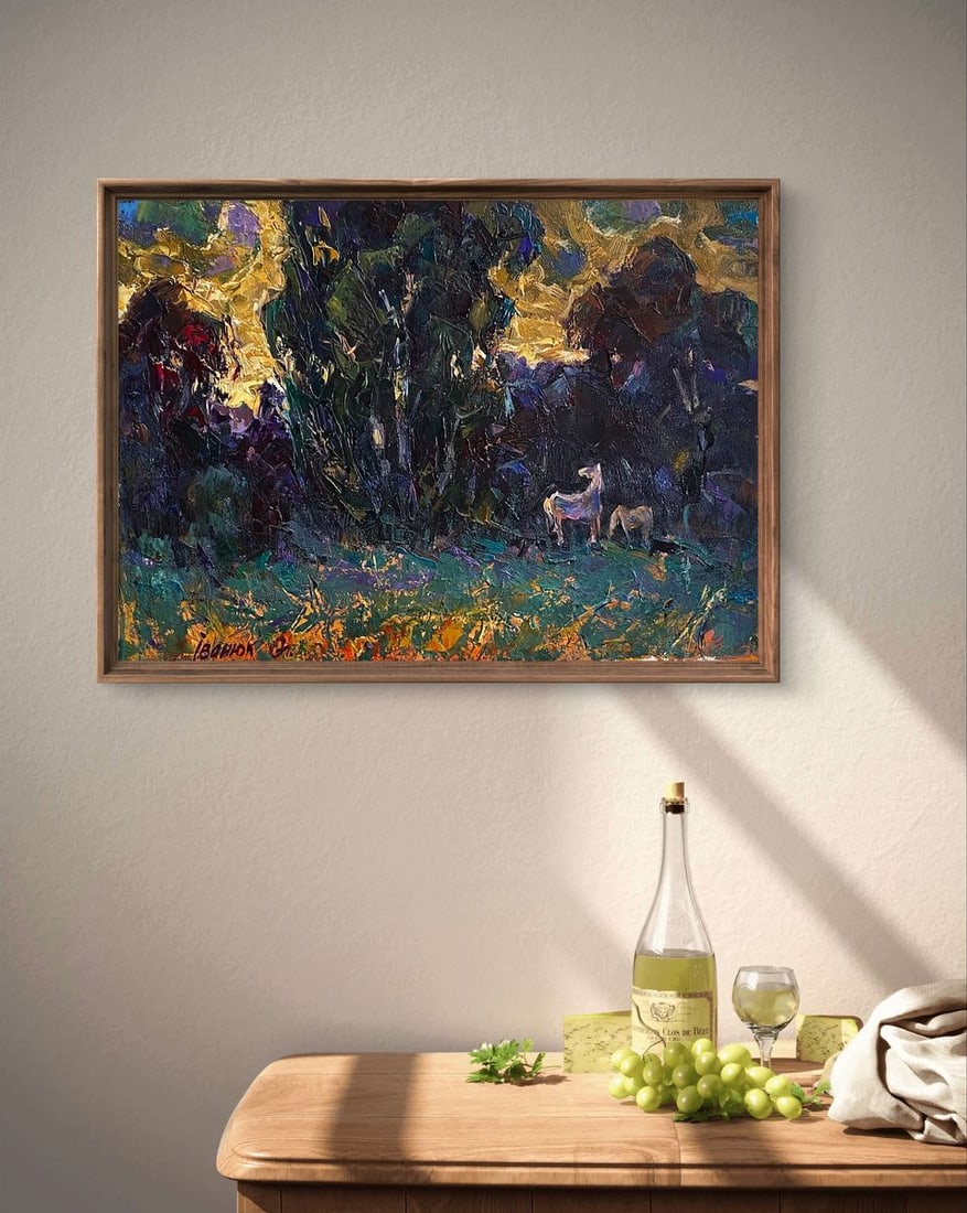 Oil painting Sunset over the forest Oleksiy Ivanyuk: Title : Oil painting Sunset over the forest Oleksiy Ivanyuk Description: NoKalen 1650The Oil painting Canvas titled "Sunset over the forest" captures the mystical moment when daylight begins to