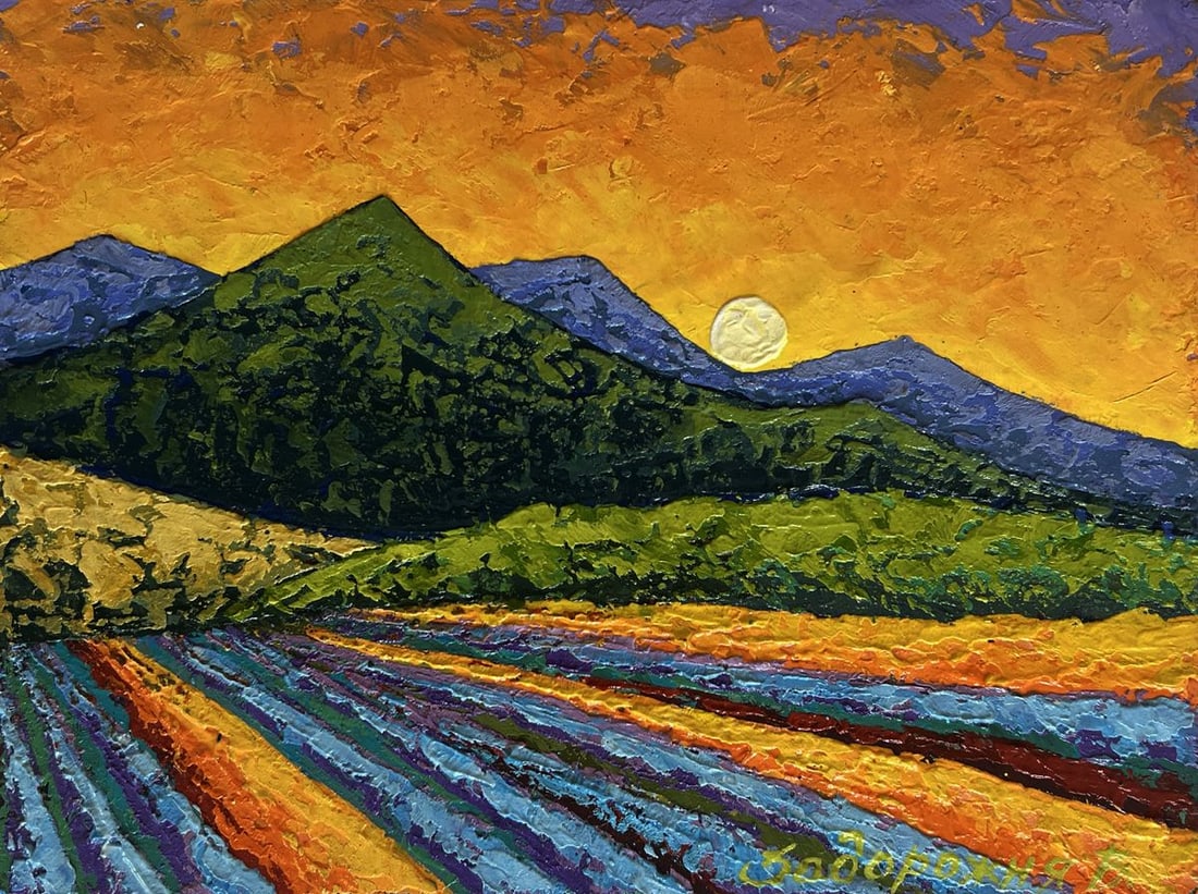 Oil painting Sunset hues over summer mountains V. Zadorozhnya - 4