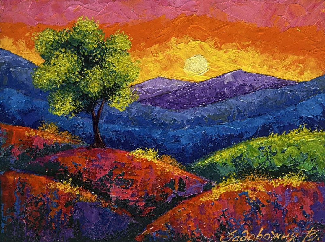 Oil painting Sunset is observed in the mountain valley V. Zadorozhnya - 4