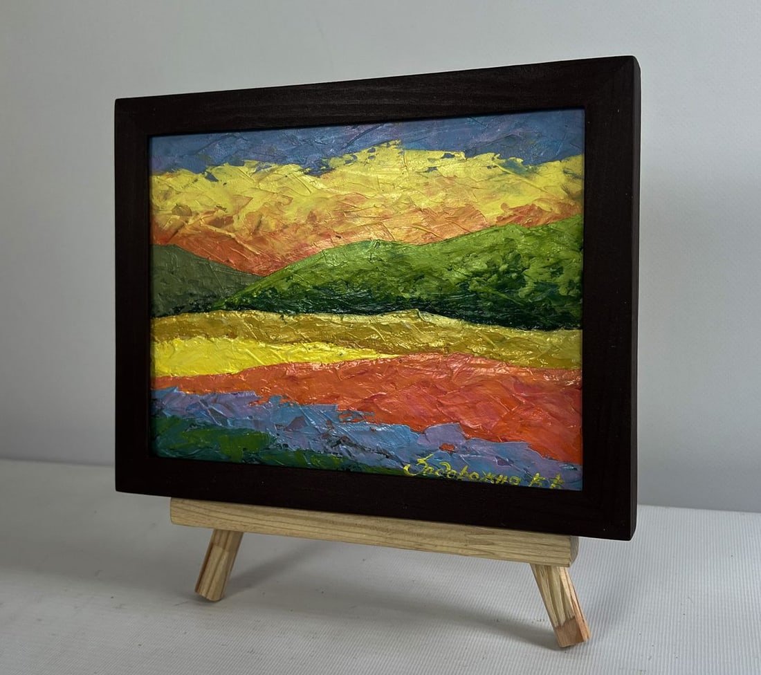 Oil painting Fiery sunset behind the mountains V. Zadorozhnya - 3