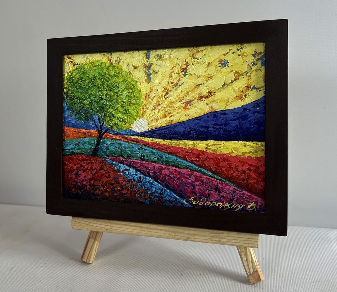 Oil painting In the field watching the sunset V. Zadorozhnya - 3