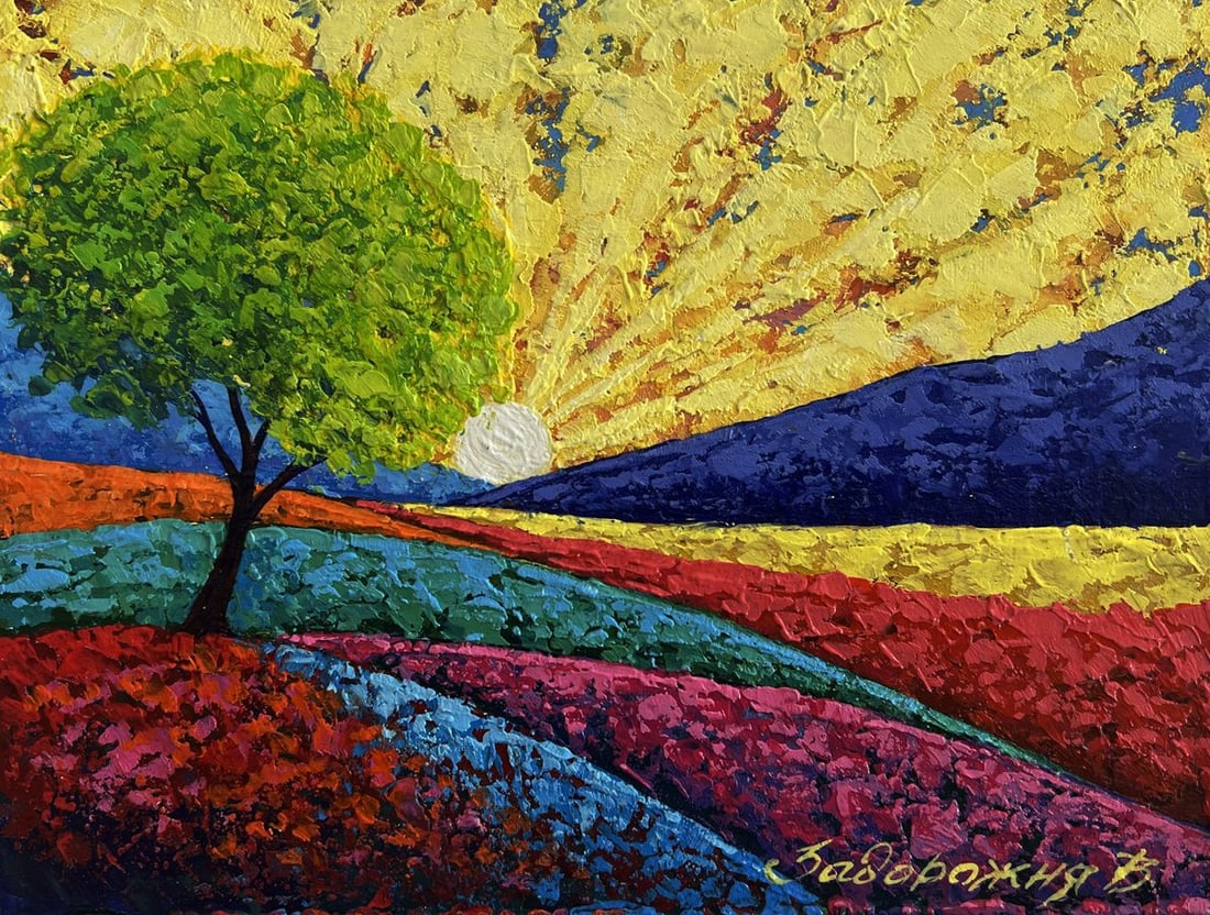 Oil painting In the field watching the sunset V. Zadorozhnya - 4