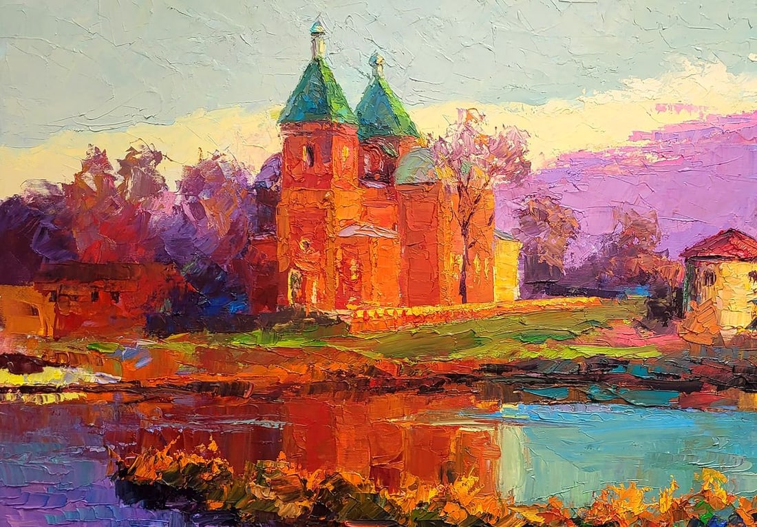 Oil painting Evening near the church Boris Serdyuk - 4