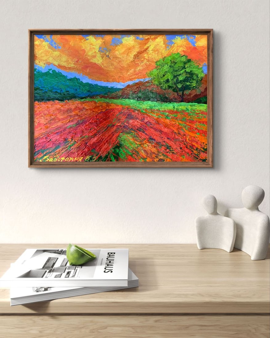 Oil painting Bright yellow sunset V. Zadorozhnya - 5