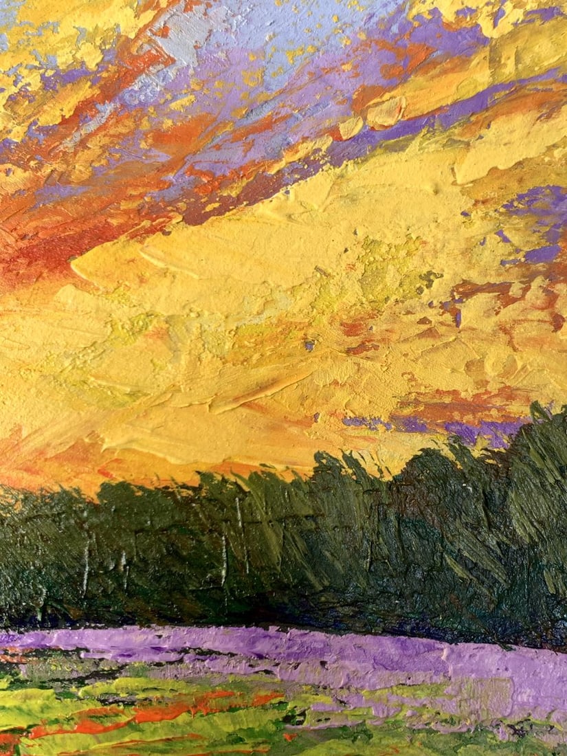 Oil painting Watching the sunset in the field V. Zadorozhnya - 2