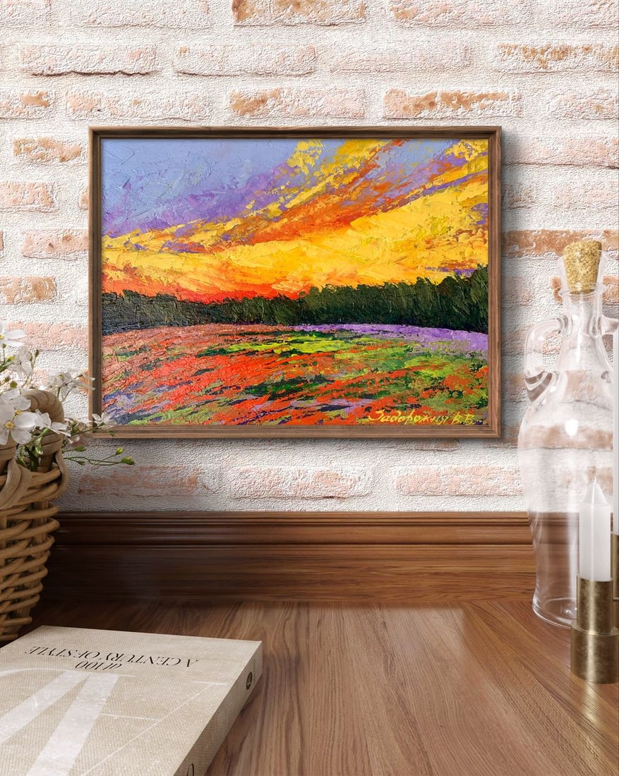 Oil painting Watching the sunset in the field V. Zadorozhnya - 4