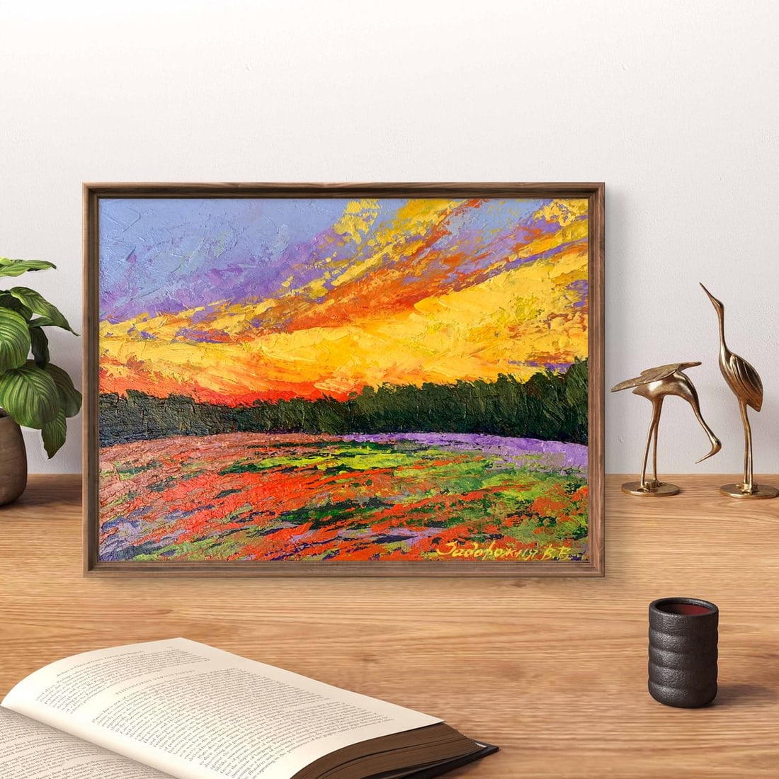 Oil painting Watching the sunset in the field V. Zadorozhnya - 5