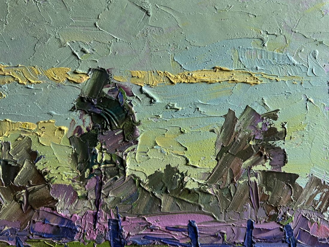 Oil painting It's getting dark in the field Boris Serdyuk: Title : Oil painting It's getting dark in the field Boris Serdyuk Description: NoAAA3701"It's Getting Dark in the Field" is a textured oil painting on cardboard that captures the fleeting moment of tw
