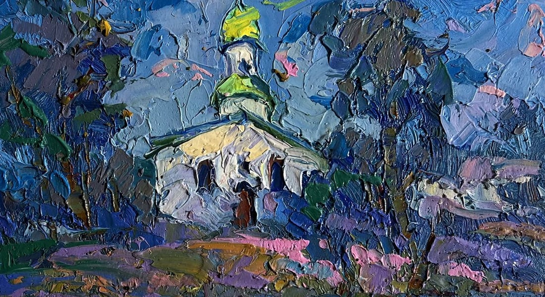Oil painting Early in the morning at church Oksana Kalenyuk: Title : Oil painting Early in the morning at church Oksana Kalenyuk Description: NoAAA3812This oil painting cardboard, titled "Early in the morning at church", the composition is centered around the