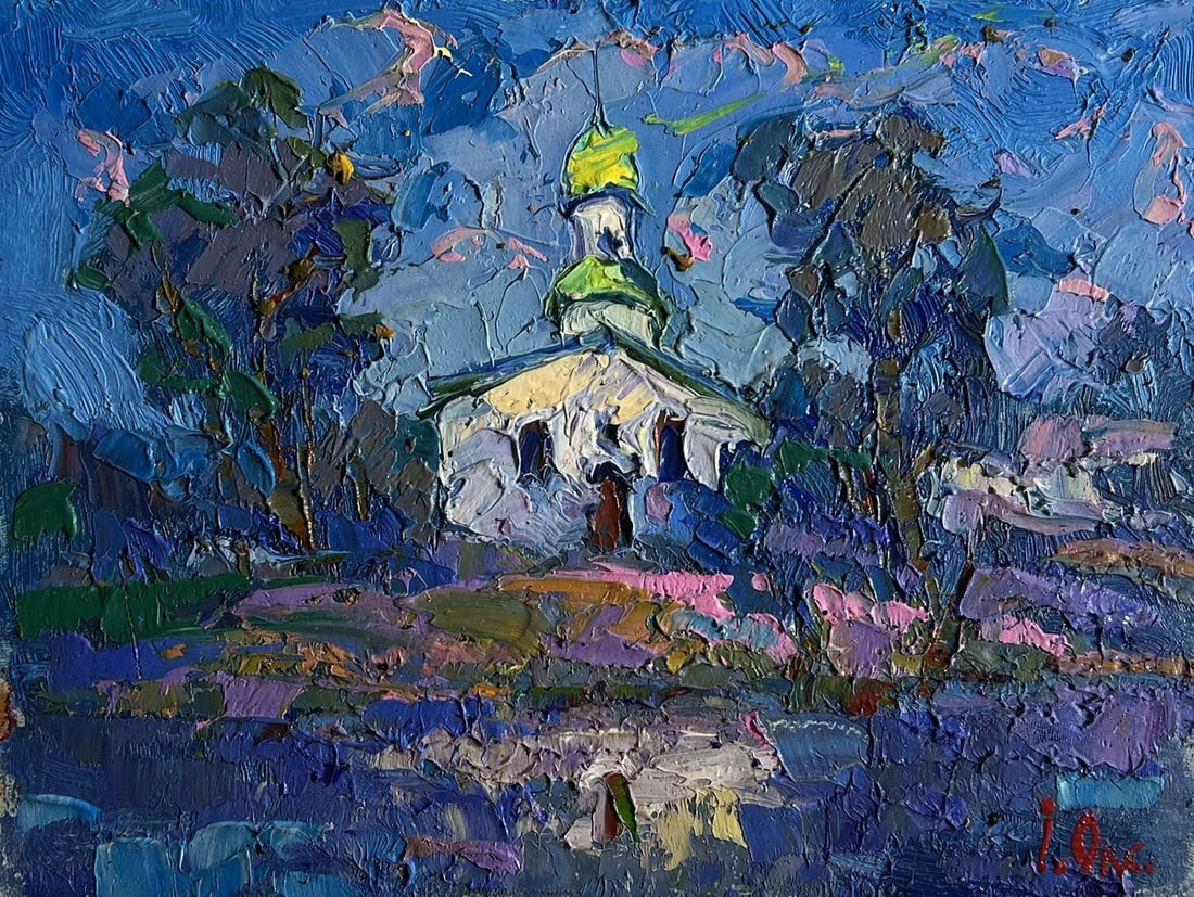 Oil painting Early in the morning at church Oksana Kalenyuk - 4